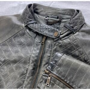 Odyn Womens Olive Green Quilted Faux Leather Moto Biker Jacket -‎ Size S